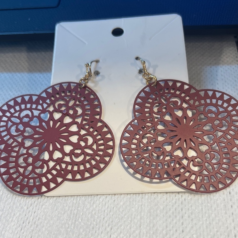 Chic Gold and Pink Lace Earrings